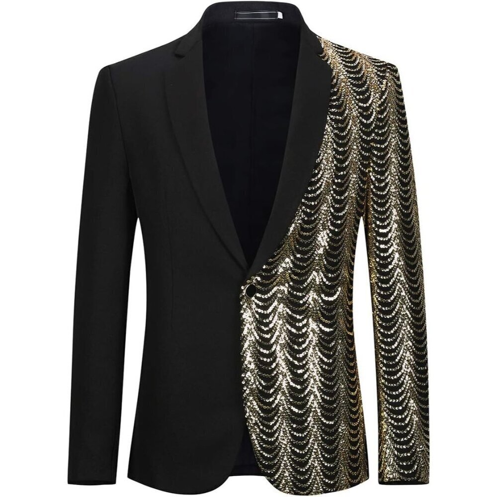 Men's Chain Stylish Dinner Tux Dress Blazer Slim Fit Coat Suit Jacket Sport Coat